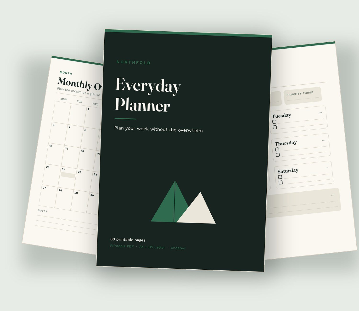 Printable planner cover, weekly and monthly pages
